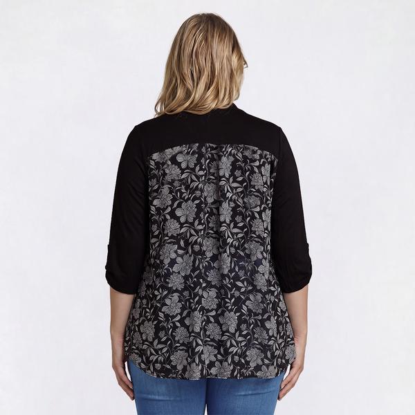 Plus Size Cure Roll Tab Sleeve Floral Chiffon Back Cardigan alternate view